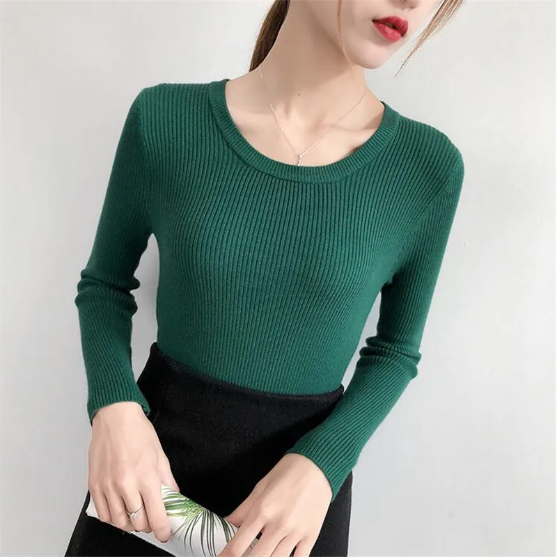 2019 autumn new self-cultivation wild long-sleeved bottoming knit women and winter sets of short round neck sweater | Женская одежда