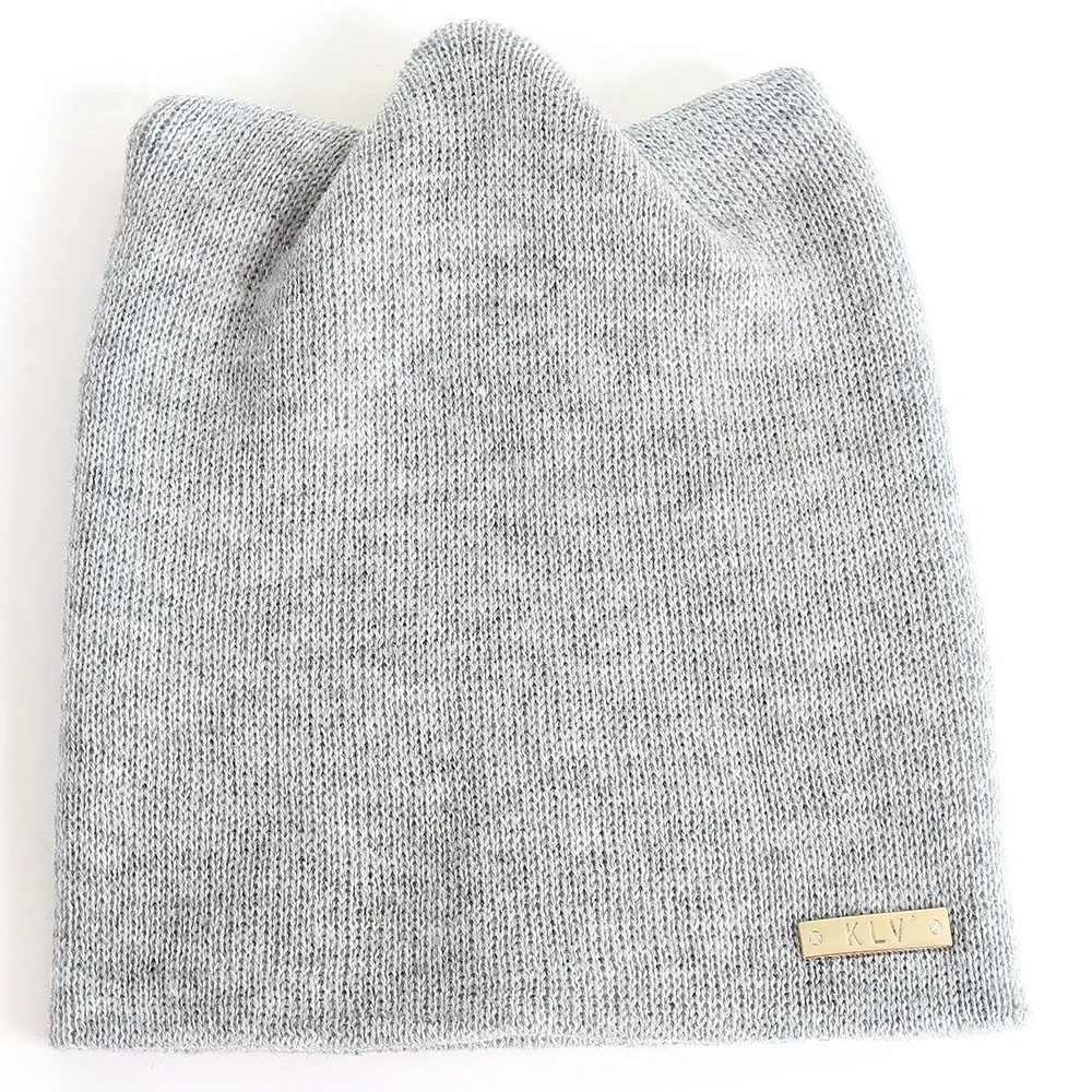 

Women Autumn Winter Beanie Hat Warm Cat Earmuffs Lovely Girls Cap Soild Color Small Logo With Personalized Text Hat