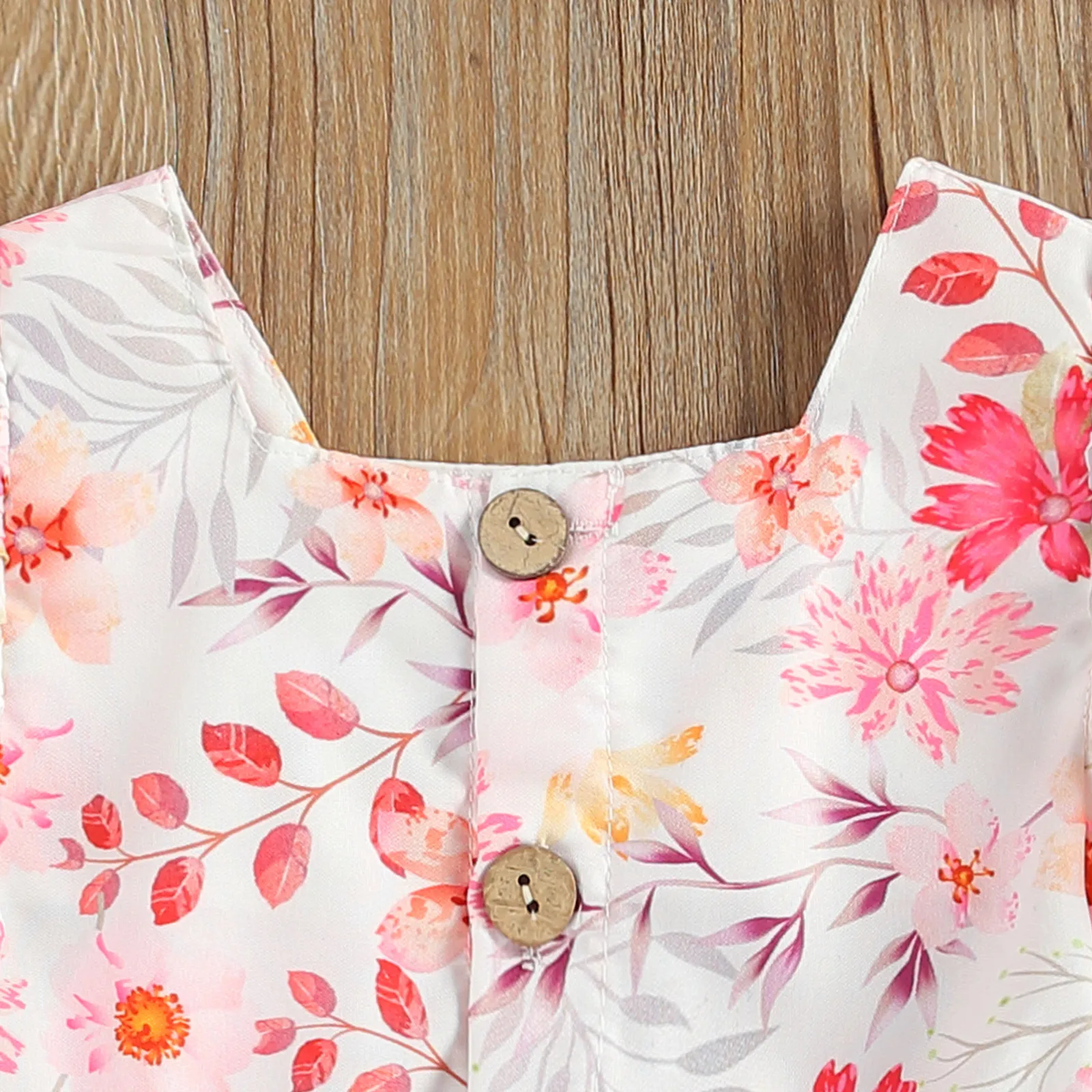 

2021 New Summer 0-12M Baby Girl Floral Print 2Pcs Set Flared Short Sleeve Back Buttons Bodysuit+Headband Infant Clothes