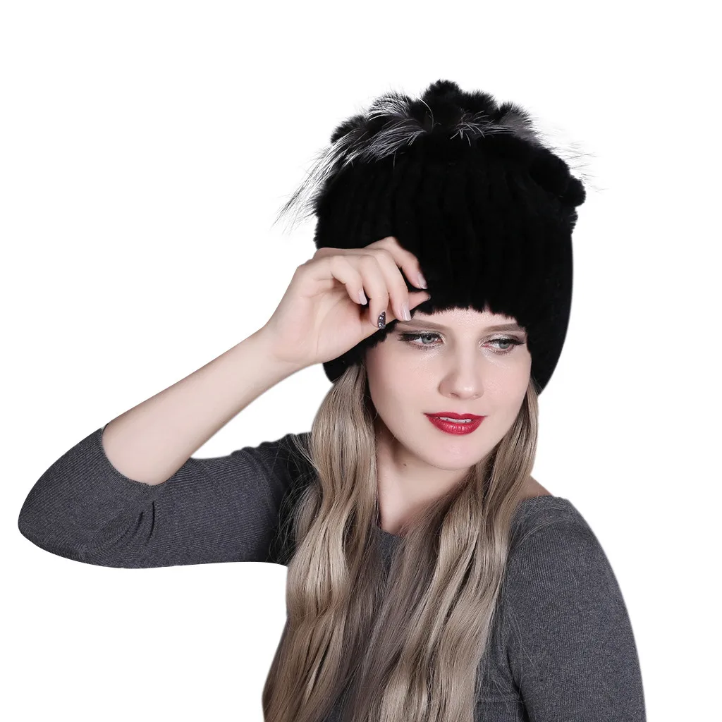 Женская зимняя шапка женская для женщин из меха кролика и лисы шапки Рекс женские
