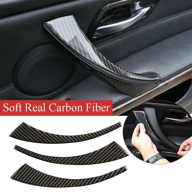 

3X Car Real Carbon Fiber Inner Armrest Front Trim For-BMW 3 Series E90 E92 2005-2012
