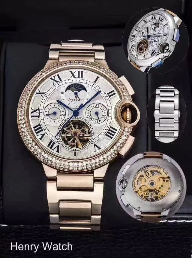 

Classic New Men Watch Sapphire Automatic Mechanical Rose Gold Diamond Silver Stainless Steel Tourbillion Moon phase Watches