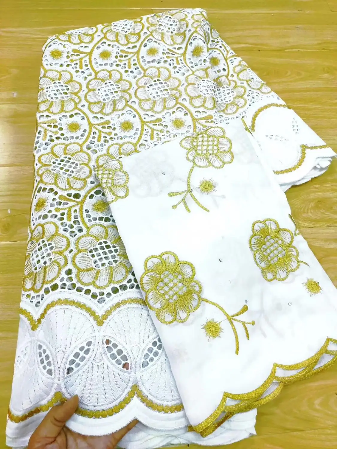 

White 5+2 Yards Nigerian Swiss Voile Lace Switzerland Soft African Swiss Cotton Lace Fabric With Cord Laces For Dress Wedding FS
