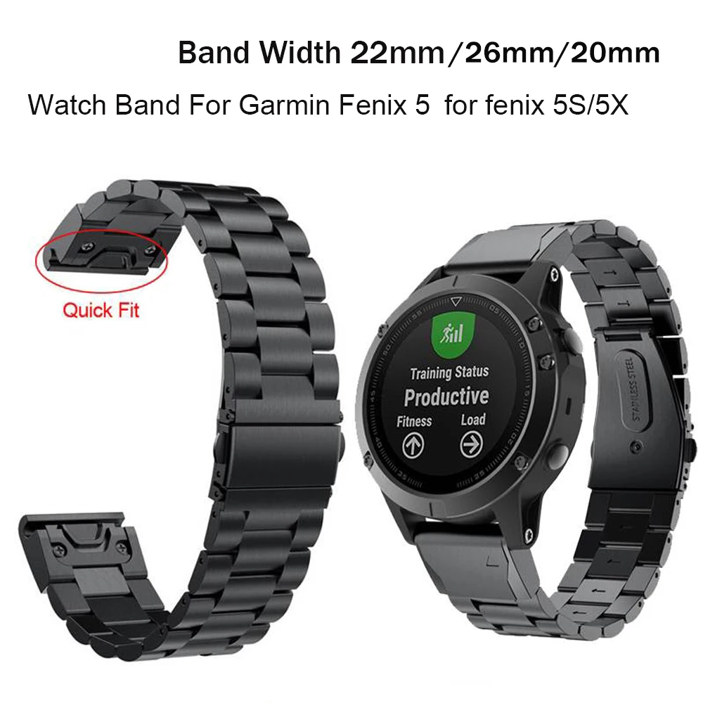 

26 22MM Watchband Strap for Garmin Fenix 5X 5 6X 6 Pro 3HR D2 S60 GPS Watch Quick ReleaseStainless steel strip Wrist Band Strap
