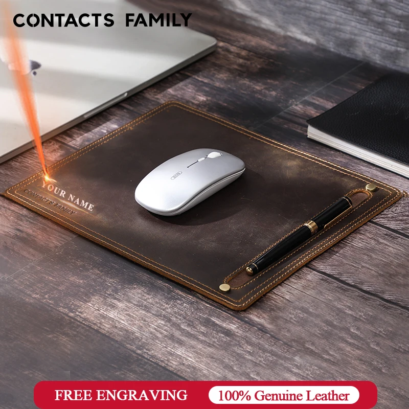 CONTACT'S FAMILY Противоскользящий коврик для мыши Коврик для ноутбука нубук кожа с держателем ручки Игровые мыши новая настольная Подушка Ретро Удобная - изображение