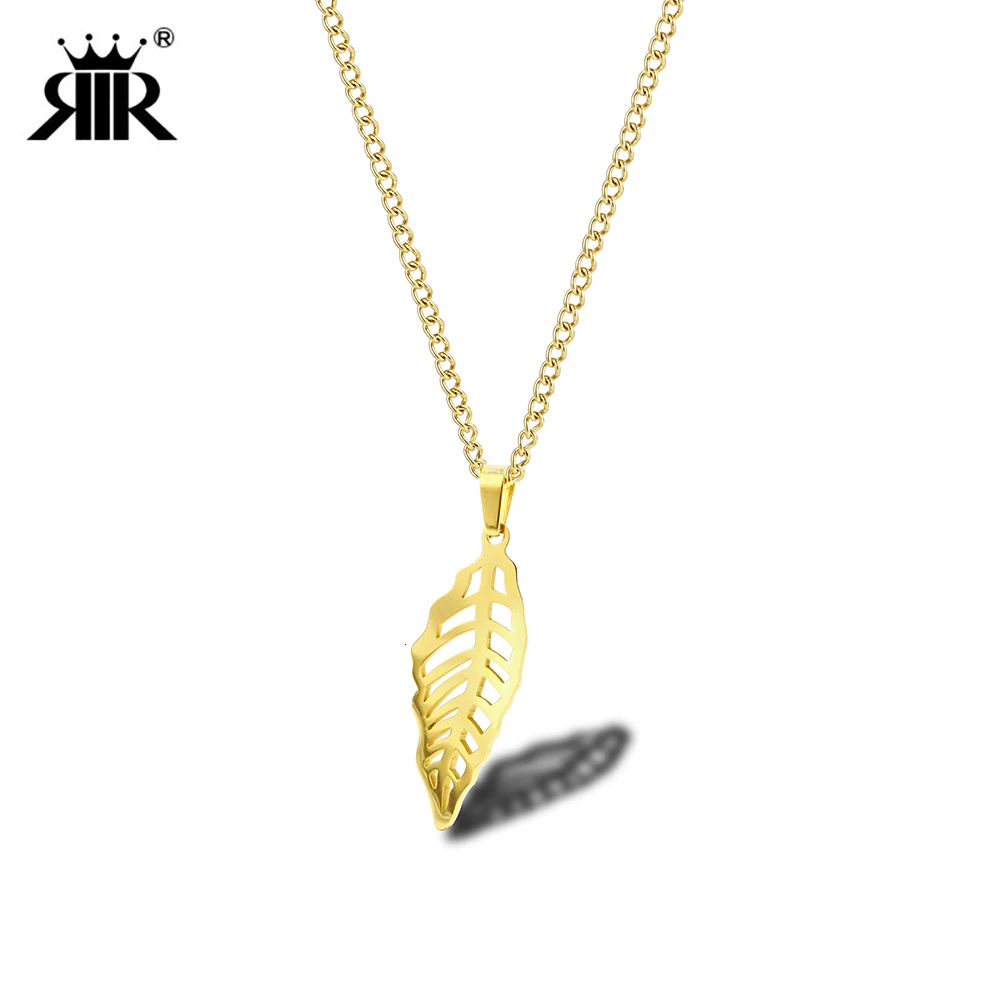 Простая Золотая большая подвеска в форме полого листочка RIR ожерелье из
