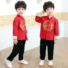 Китайские Топы; Детский костюм в стиле Танг; Новогодняя одежда для маленьких мальчиков и девочек с изображением дракона Emboridey Hanfu; рубашка; традиционная одежда; мужские вечерние куртки