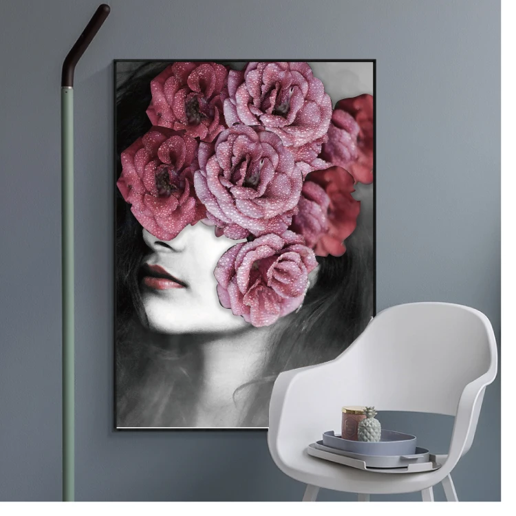 Скандинавский абстрактный цветок перо Аватар девушка Картина на холсте