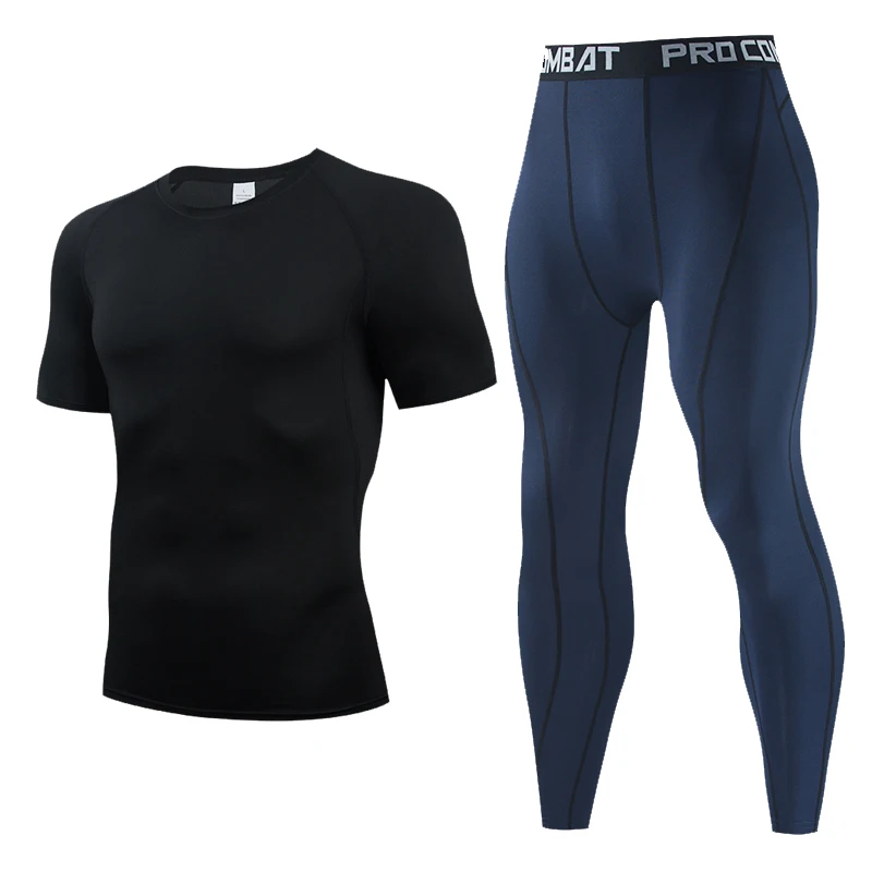 

2021 men's sportswear compression suit gym running T-shirt + leggings men's sports track suit jogging training fitness suit runn