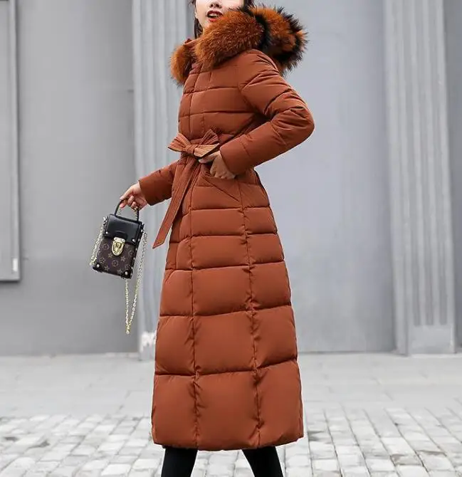 Новинка зимние пальто с большим меховым воротником женские облегающие толстые
