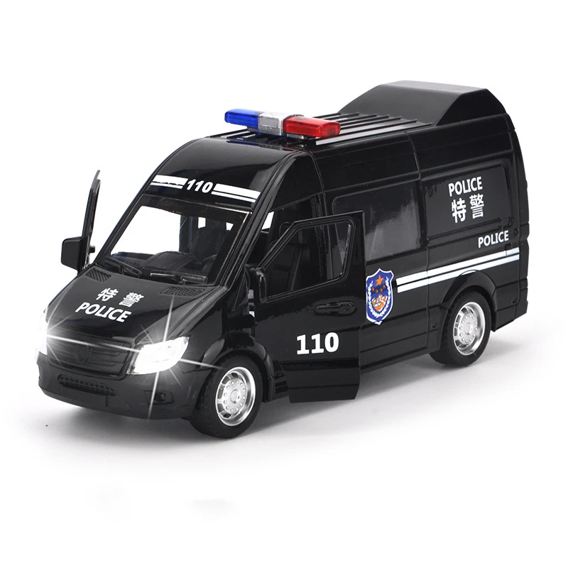 

Desktop High Simulation Black SWAT Police Toy Car Model Diecast Sound Light Pull Back Vehicle Children Kids Gift