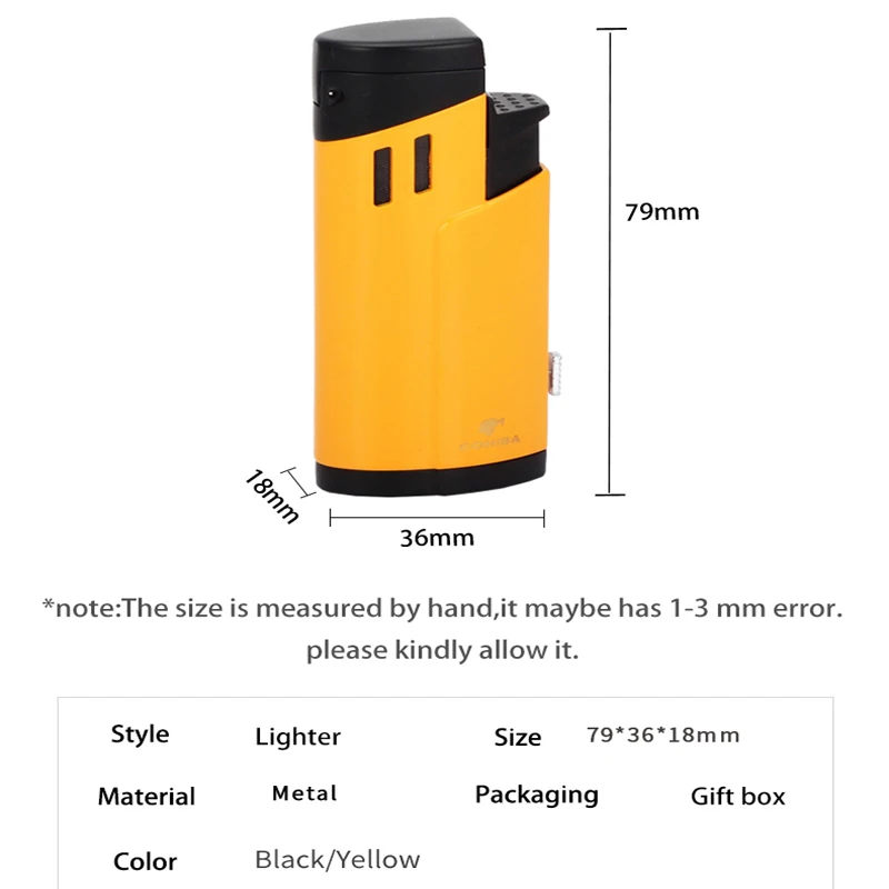 COHIBA газовая зажигалка 3 факела зажигалки для сигар многоразовые аксессуары