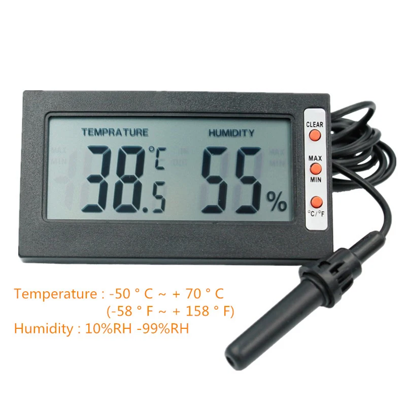 

Digital Thermometer Hygrometer Temperature Meter TEMP Humidity Tester LCD Display RH Max Min with Large Screen