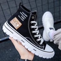 fashion green men light breathable canvas spring autumn casual high top solid color trendy casual sneakers skateboarding shoes