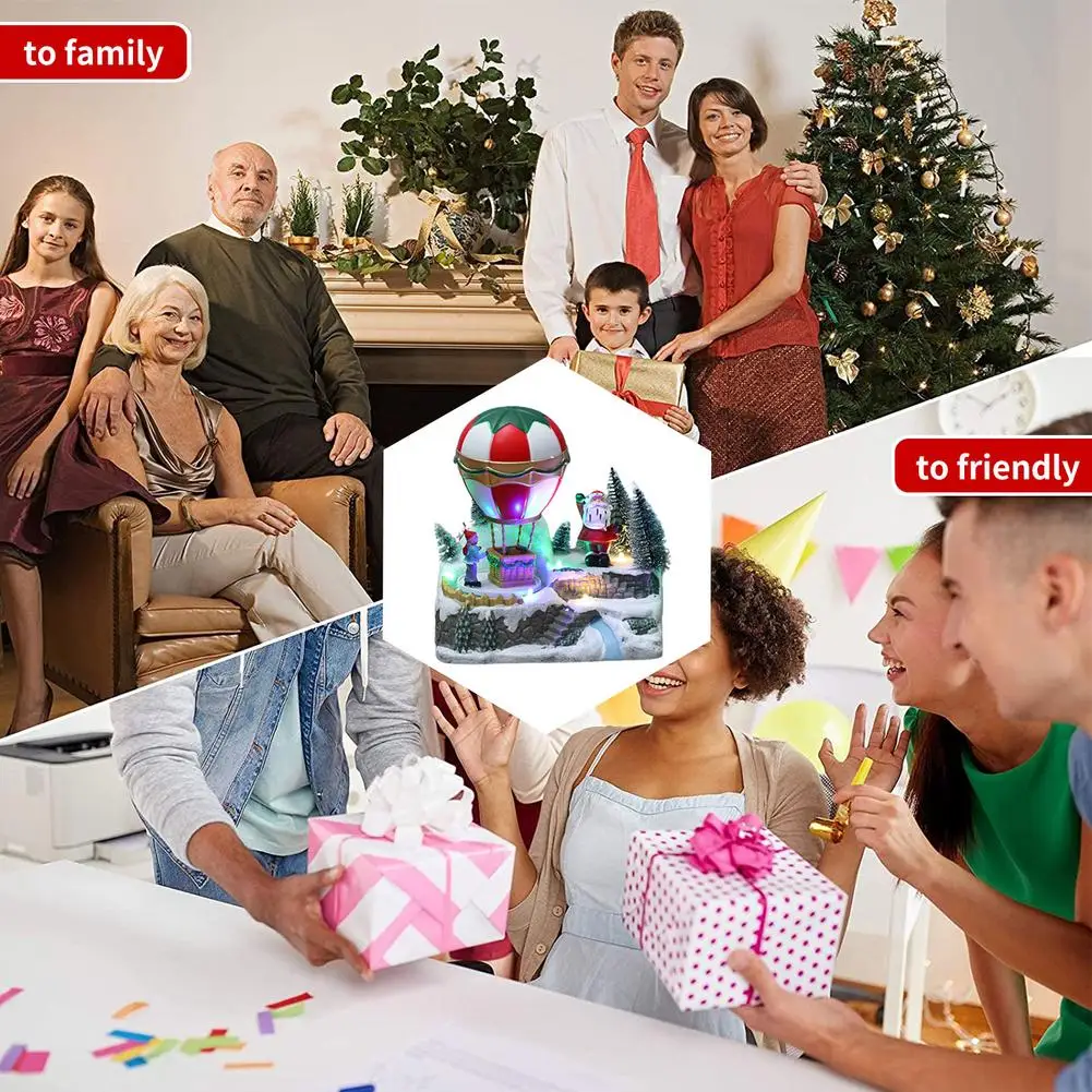 

Revolving train Color LED Light Luminous music Resin Ornament Christmas Snow Small Train Village House christmas decor navidad