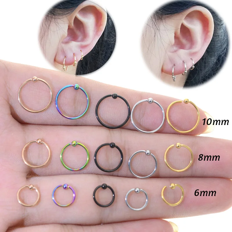 2Pcs Fake Piercing Nose Lip Hoop Rings Earrings Golden Rose Ball body jewelry Steel Fake Nose  Nose Ring Loop Piercing