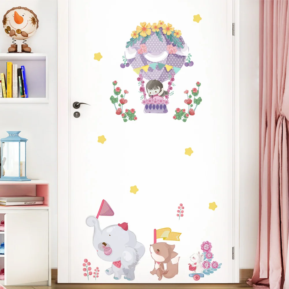 Мультяшные животные наклейки для двери украшения детской комнаты настенные