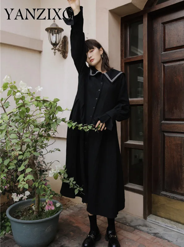 Модное женское платье одноцветное хлопковое повседневное с длинным рукавом