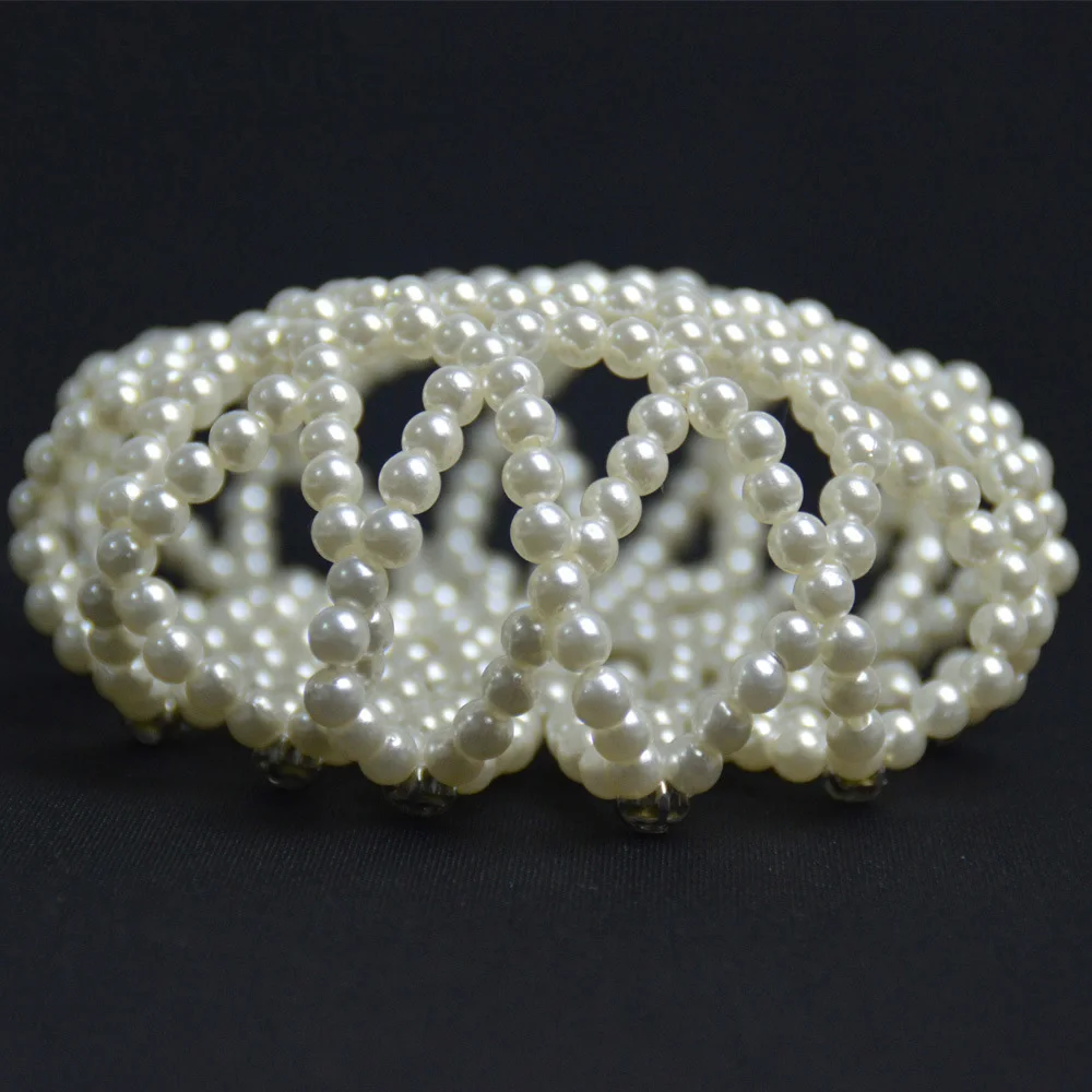 Женская вязаная сетка для волос ручной работы эластичная с жемчугом балерин