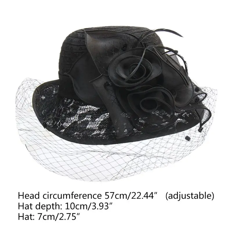 

Women Retro Church Derby Lace Cloche Hat Elegant Mesh Veil Floral Roll Up Brim Sunscreen Foldable Wedding Fascinator Cap