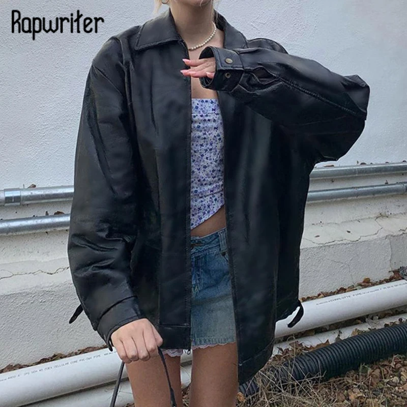 

Куртка-бойфренд женская из ПУ кожи, с отложным воротником