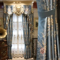 custom curtain new modern stitching embroidered for villas luxurious blue cloth blackout curtain valance tulle panel c331