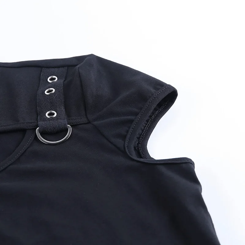 Женское платье с круглым вырезом черное хлопковое облегающее вырезами | Женская