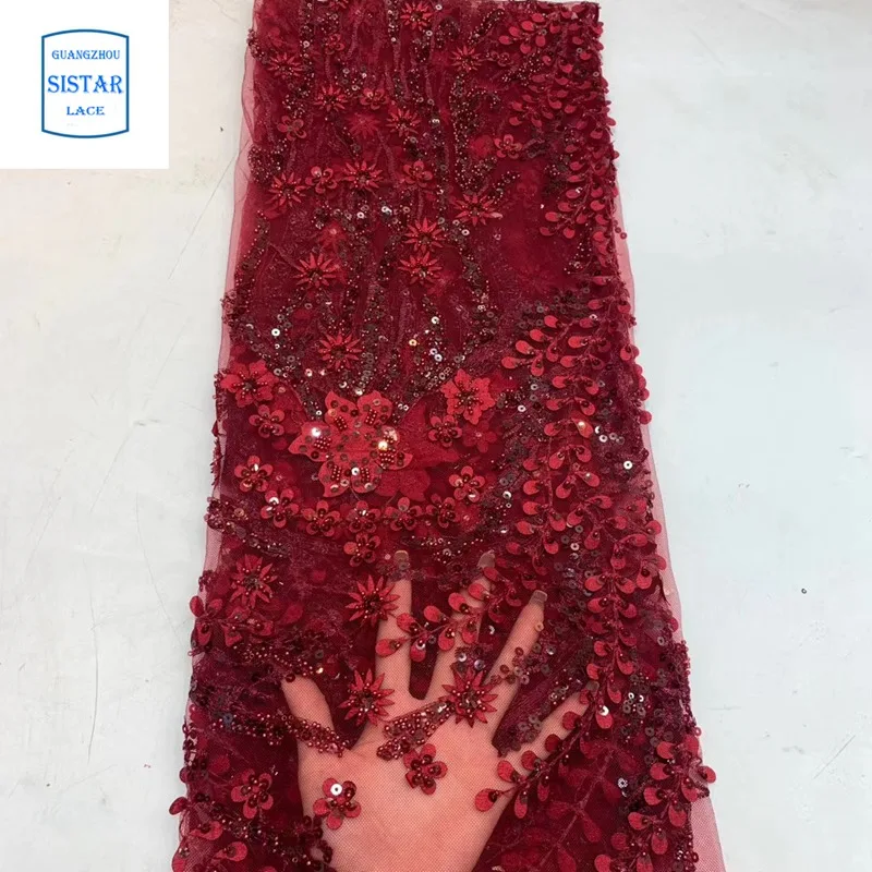 2020 African French Lace Fabric With Beads Nigerian Mesh Net High Quality 3d For Wedding Dress |