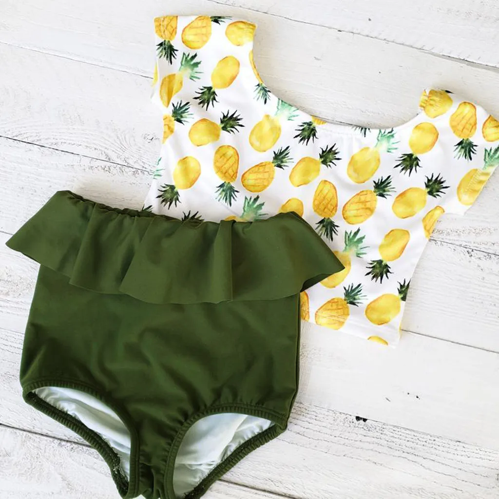 Купальный костюм для девочек из 2 предметов с принтом в виде листьев лотоса