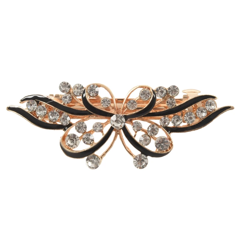 Женская заколка для волос с золотистыми металлическими черными бабочками Стразы
