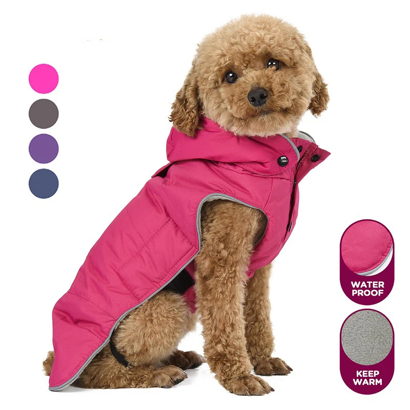

Warm Small Dog Clothes Winter Waterproof Dog Coat fleece doggie hooded raincoat Pet Clothing Vest Reflective Puppy Jacket