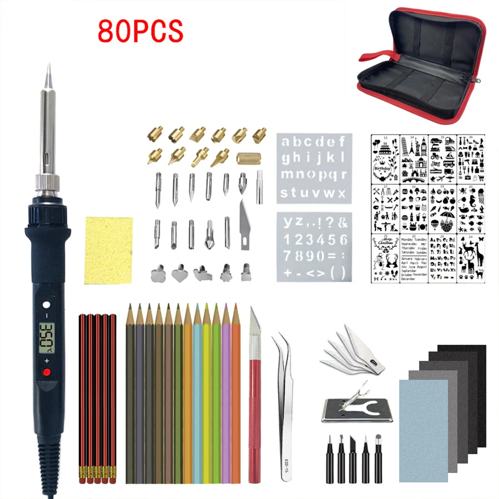 

80pcs Electric Soldering Iron Carving Pyrography Tool Wood Burning Pen Embossing Soldering Iron Set Welding Tools