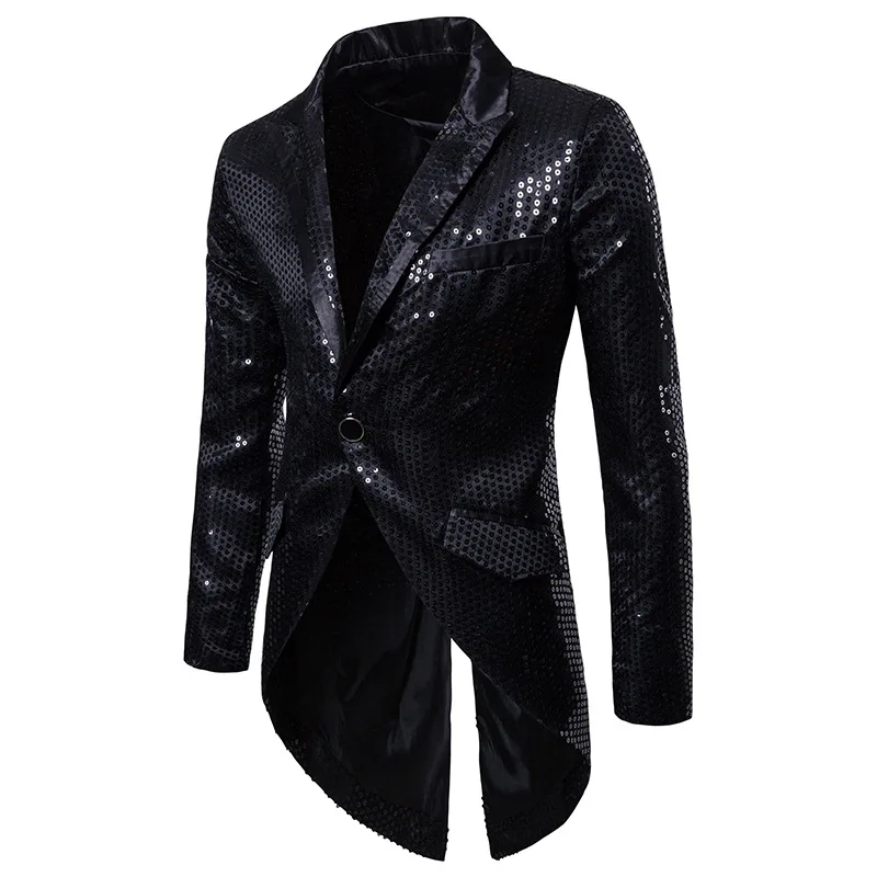 

Shiny Gold Sequin Glitter Tailcoat Men Suit Jacket DJ Nightclub Magician Prom Tuxedo Blazer Men Stage Singer Show Costume Homme