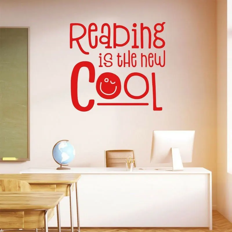

Reading Is The New Cool Quotes School Classroom Wall Sticker Vinyl Classroom Reading Room Education Decals Removable Mural S076