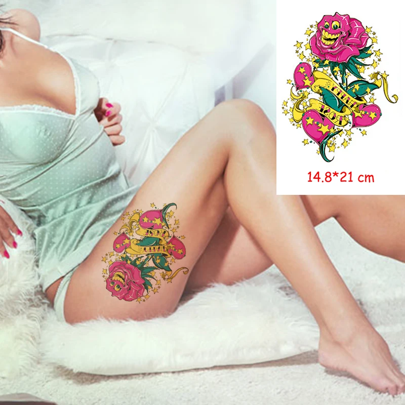 Водонепроницаемая Временная тату-наклейка красная роза цветок тату Водная
