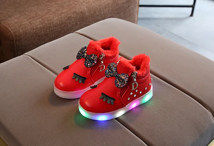 Fur cartoon Fashion Snow winter children boots Cute hot sales kids casual sneakers Lovely butterfly girls shoes