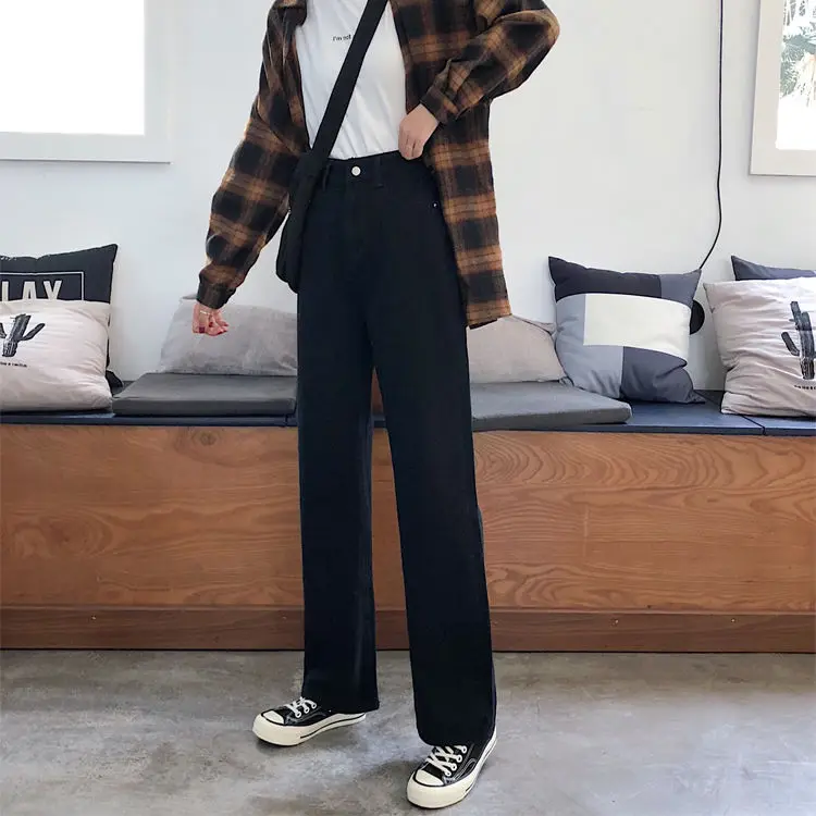 Брюки женские джинсовые с завышенной талией свободные прямые штаны из денима