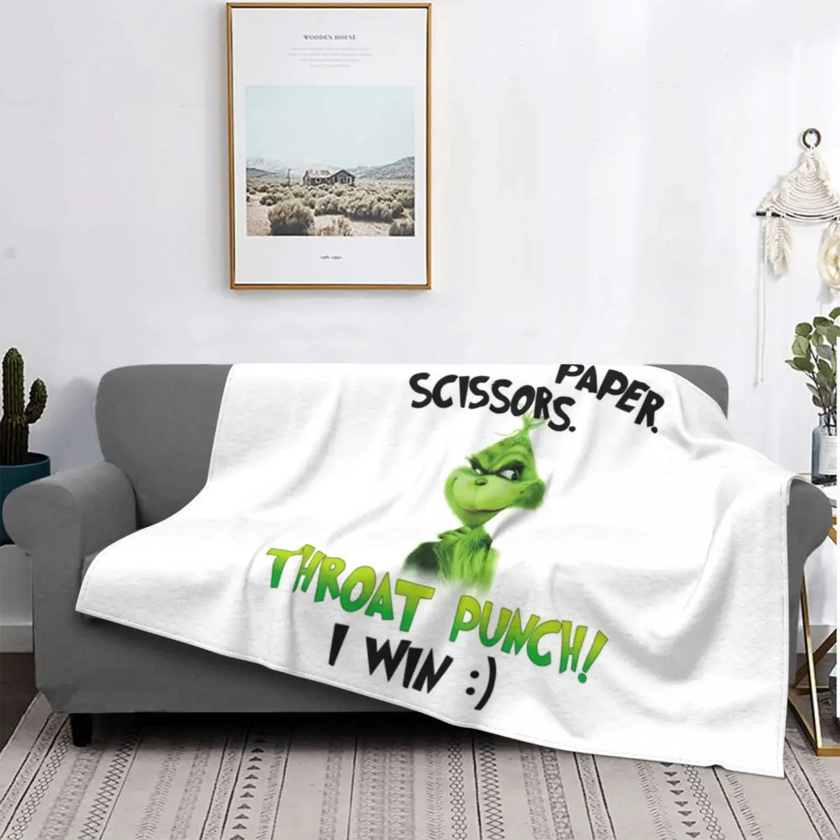 Rock Paper Scissors Blanket Grinch Stole Christmas Plush Warm Soft Fleece Throw Blanket For Sofa Bedspread Cover Picnic Gift