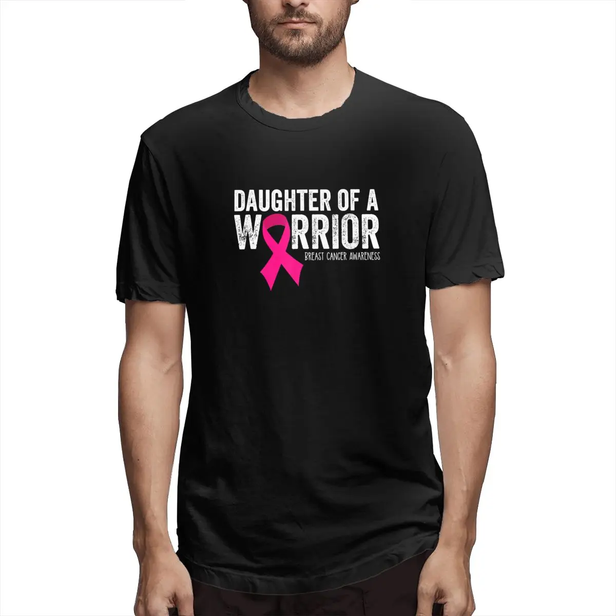 

Daughter Of A Warrior Breast Cancer Awareness Pink Graphic Tee Men's Short Sleeve T-shirt Funny Cotton Tops