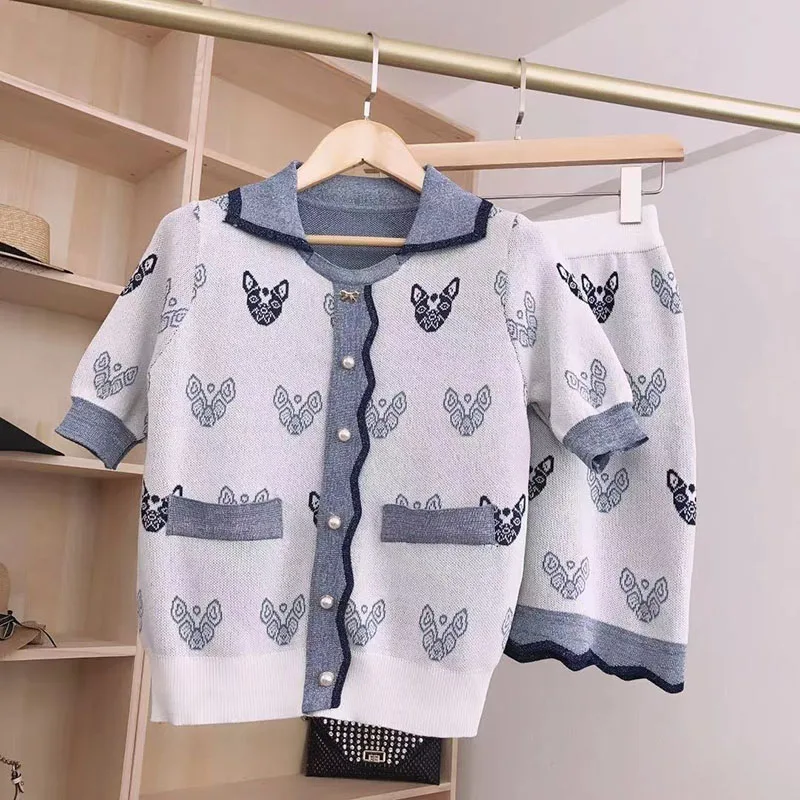 

Fashion Gentle Slim POLO Collar T-shirt Two Piece Set Women Korean Large Loose Casual Suit Retro Jacquard Pattern Suit Skirt