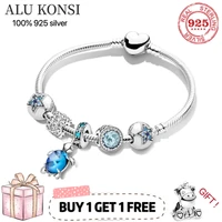 hot sale high quality real 100 925 sterling silver pan bracelet star tortois bracelet for women fit original diy charm jewelry