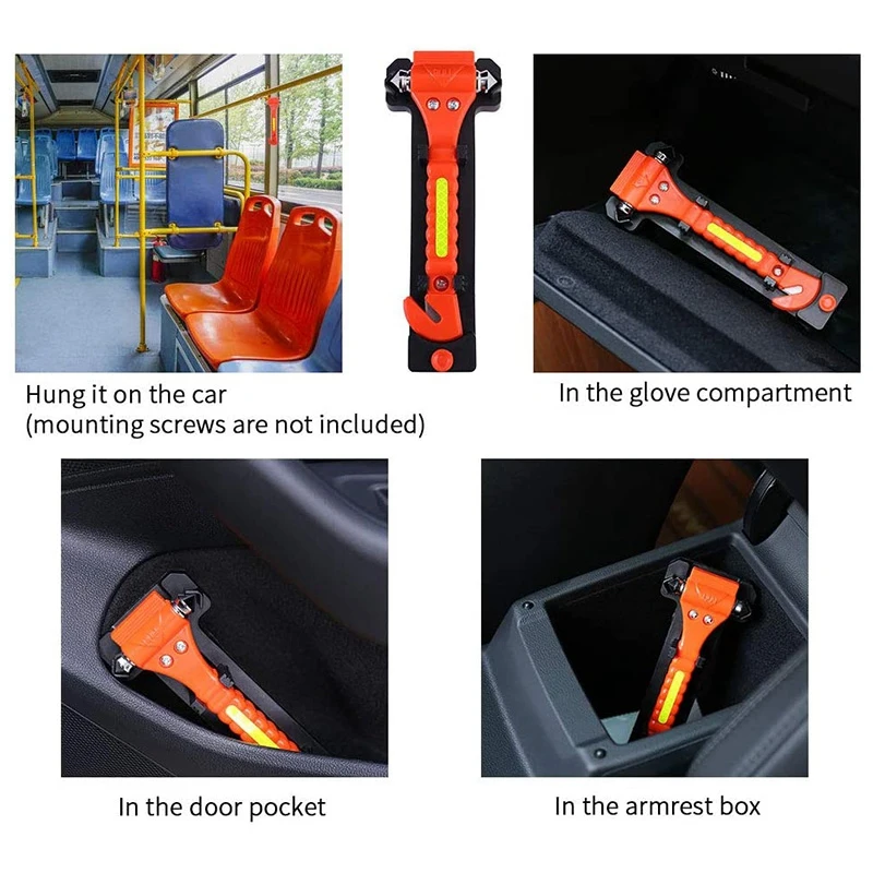 

4 Pieces of Car Safety Hammer with Reflective Stickers 2 in 1 Emergency Lifesaving Hammer Window Glass Breaker