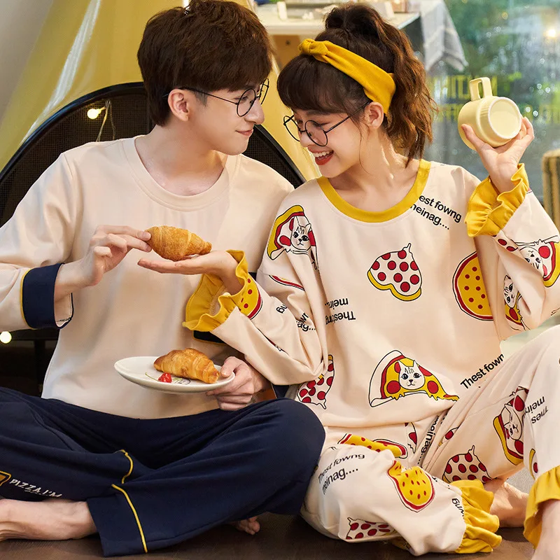 

Cute Cartoon Giraffe Couple Pijamas Set Fashion Homewear Cotton Pajamas For Women Lover's Night Suit Loose Sleepwear Nighty