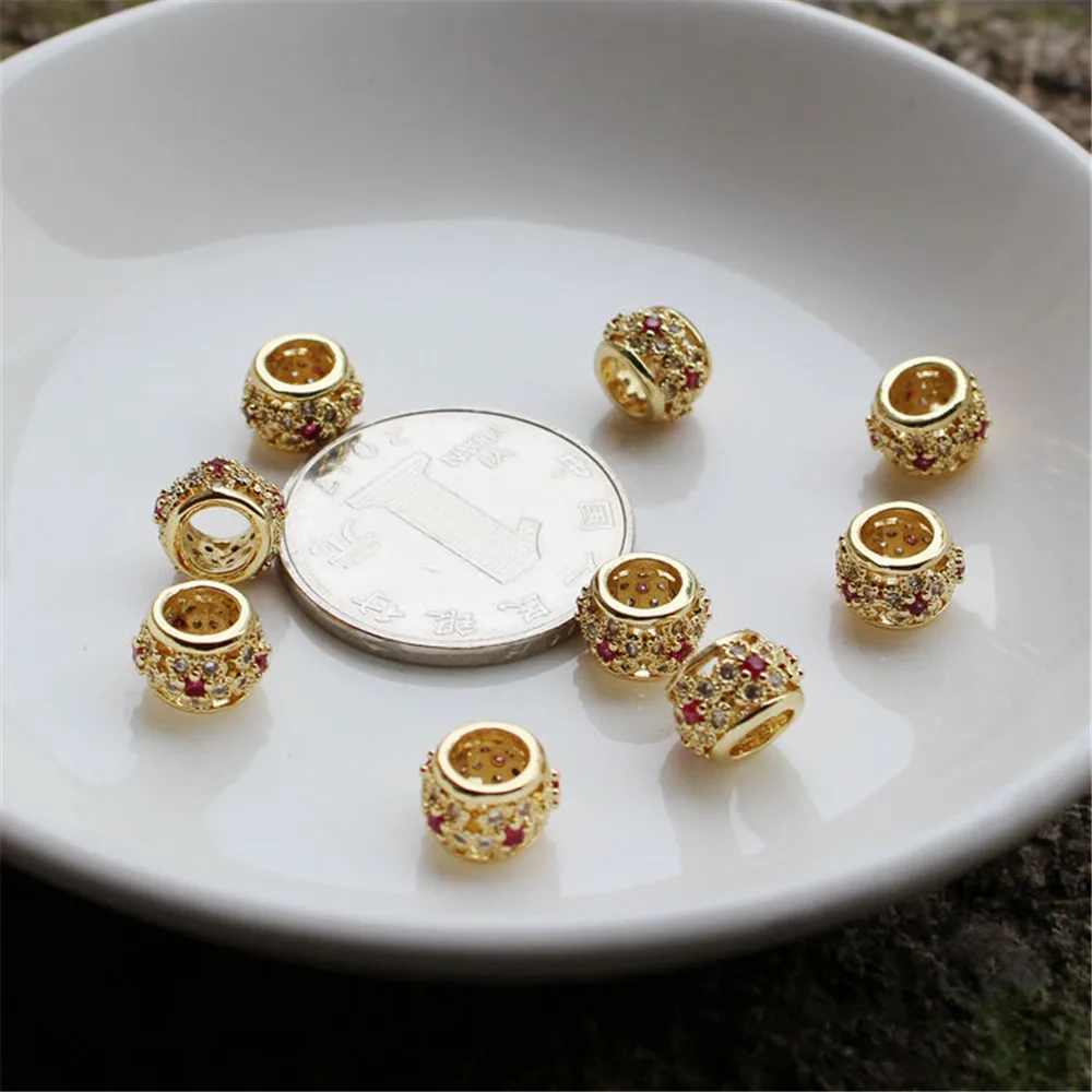 

18K gold encrusted zircon bucket beads scattered beads handmade diy jewelry accessories material beads bracelet necklace pendant