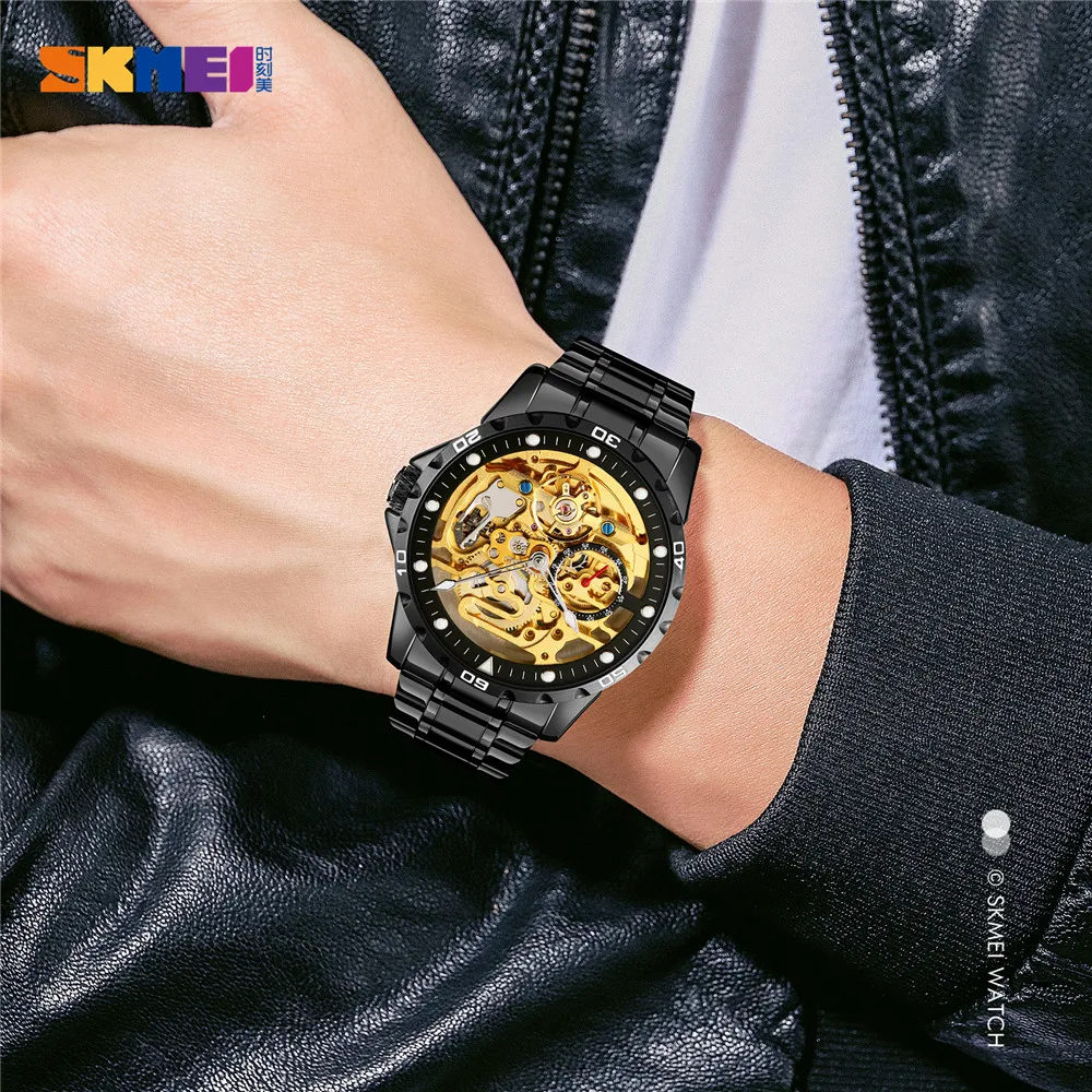 

SKMEI Fashion Automatic Watch Men Watches Stainless Steel Waterproof Business Mechanical Wristwatch Male Relogio Masculino Clock