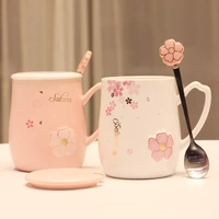 cute mug aesthetic coffee ceramic christmas pink print porcelain mug hand painted hot chocolate tazas divertidas mugs bg50ms
