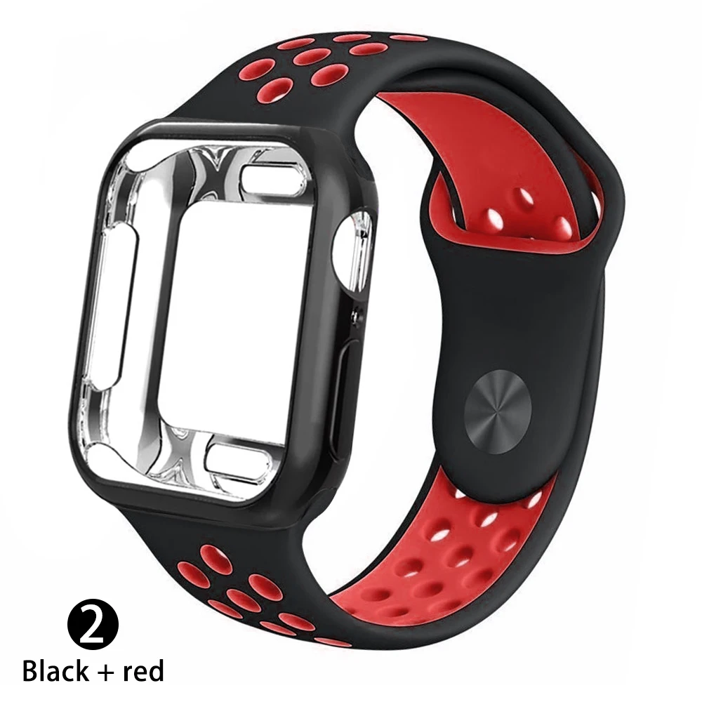 Чехол+ ремешок для apple Watch 5 ремешок 42 мм 38 мм 40 мм 44 мм спортивный силиконовый браслет для apple iwatch series 5 4 3 2 1 Аксессуары - Цвет ремешка: Black    red