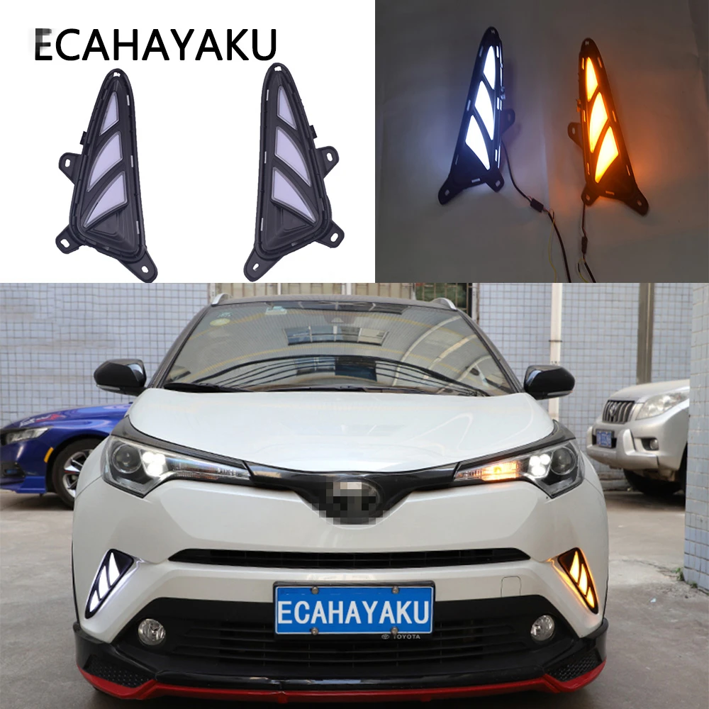 ECAHAYAKU для Toyota CHR C HR 2017 2020 Светодиодный дневной ходовой светильник DRL бампер