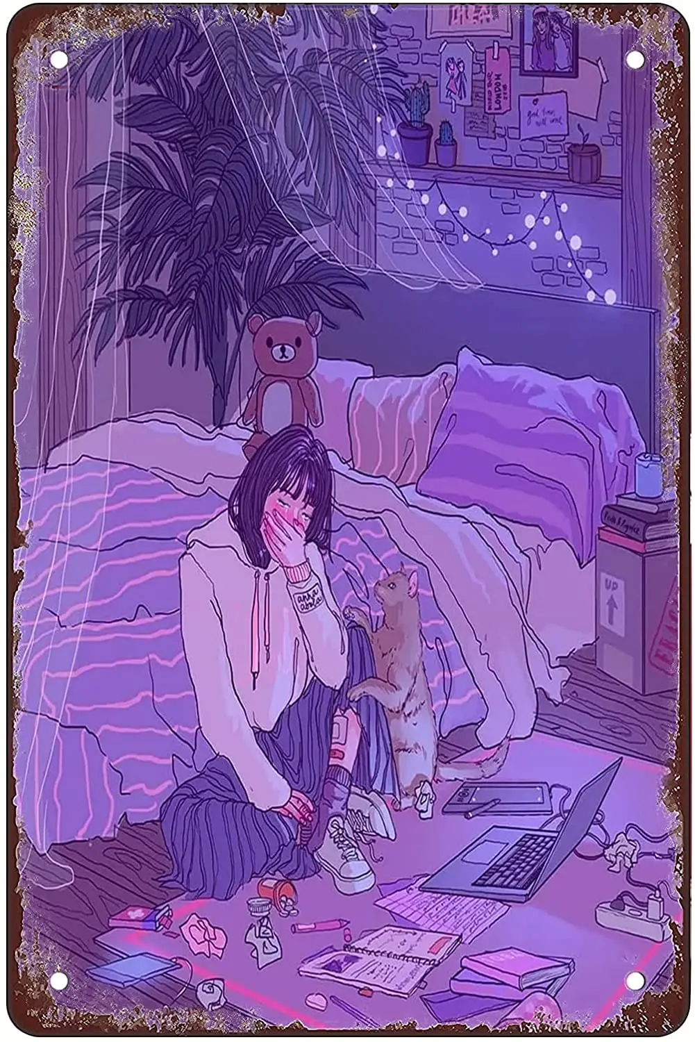 

Rosefinch Stone Crying Girl,Crying Girl, Comfort her cat Retro Metal Sheet Signs, Wall Decoration of Bars, Restaurants,Garage