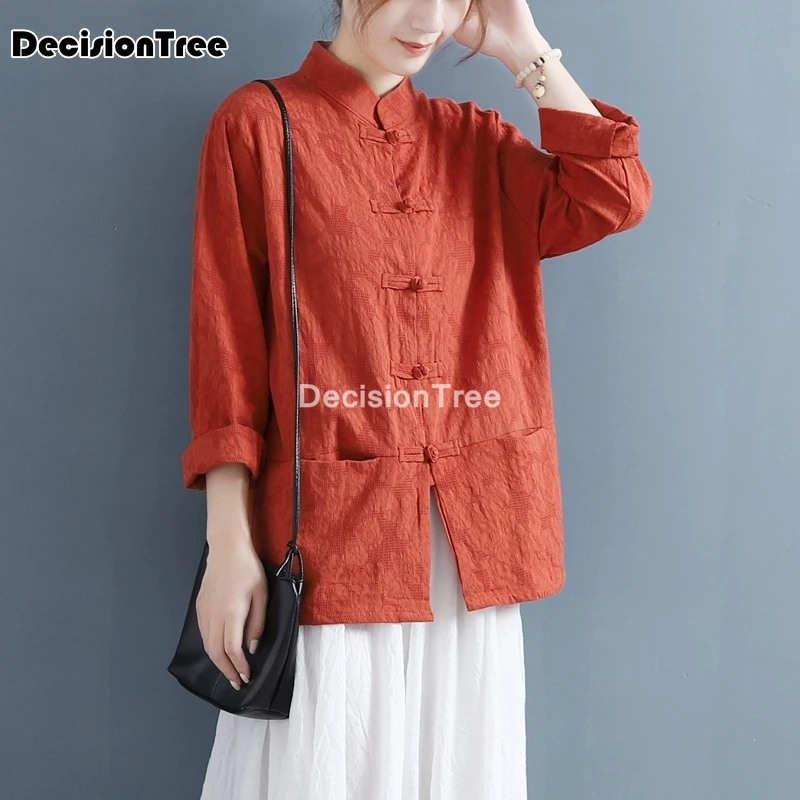 2021 Китайская одежда женские кофточка Ципао рубашки танчжуан древние льняные